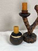 HANDCARVED WOOD CANDLESTICKS