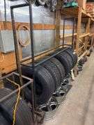 Metal tire rack on wheels - 86" x 14" x 80"