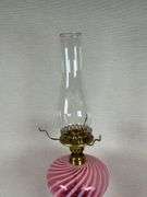 Fenton cranberry opalescent swirl glass lamp
