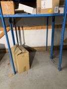 Large blue storage shelf 9’ long, 3’ deep, 7.5’ tall -contents not included