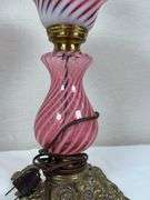 Fenton cranberry opalescent swirl glass lamp