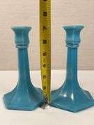 NORTHWOOD GLASS CANDLESTICKS JADE BLUE