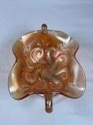 Dugan Marigold Carnival Glass Question Mark Pedestal Candy Dish