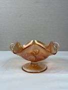 Dugan Marigold Carnival Glass Question Mark Pedestal Candy Dish