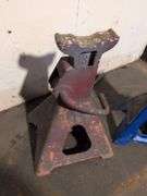 (2) shop brooms and (2) jack stands