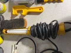 Work light, outlet cover, (6) mostly full spray cans, Color coat and Engine Enamel