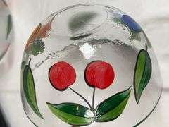 Hand-Painted Fruit Motif Glass Salad Bowls & Oil/Vinegar Bottle Set with Stand