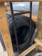 Metal tire rack on wheels - 86" x 14" x 80"
