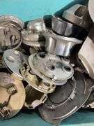 Large tote of hub caps and parts -Honda, Mazda, Nissan and more