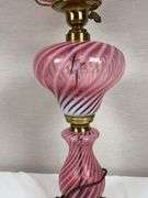 Fenton cranberry opalescent swirl glass lamp
