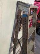 5’ wooden ladder, shop broom, bucket, and extension cord