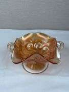 Dugan Marigold Carnival Glass Question Mark Pedestal Candy Dish
