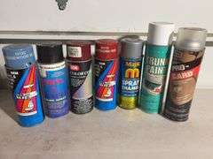 Large lot of used miscellaneous spray cans -Trunk paint, Vinyl dye, Fabric protector and many more