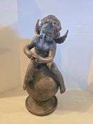 VINTAGE CHERUB ON BALL RESIN FIGURINE 23" TALL