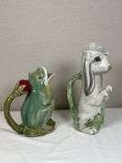 Vintage Mojelco Frog Pitcher & Italian Rabbit Vase – Decorative Pottery Pair