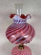 Fenton cranberry opalescent swirl glass lamp