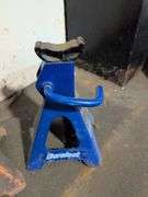 (2) shop brooms and (2) jack stands