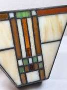 LEADED GLASS SHADE, LAMP BASE AND SATIN GLOBE