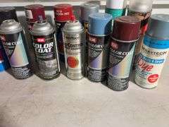 Large lot of used miscellaneous spray cans -Trunk paint, Vinyl dye, Fabric protector and many more