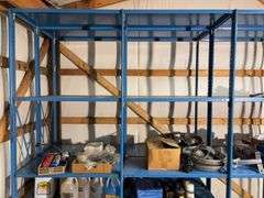 Large blue storage shelf 9’ long, 3’ deep, 7.5’ tall -Contents not included