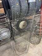 Chicken wire, metal fencing, and 6' wooden fencing