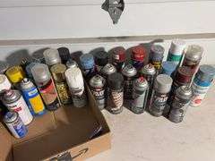 Large lot of used miscellaneous spray cans -Trunk paint, Vinyl dye, Fabric protector and many more