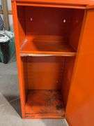 Orange metal storage cabinet marked Kent with keys - 14" x 13" x 30"