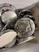 Tote of miscellaneous hub caps and parts -Ford, Toyota and more