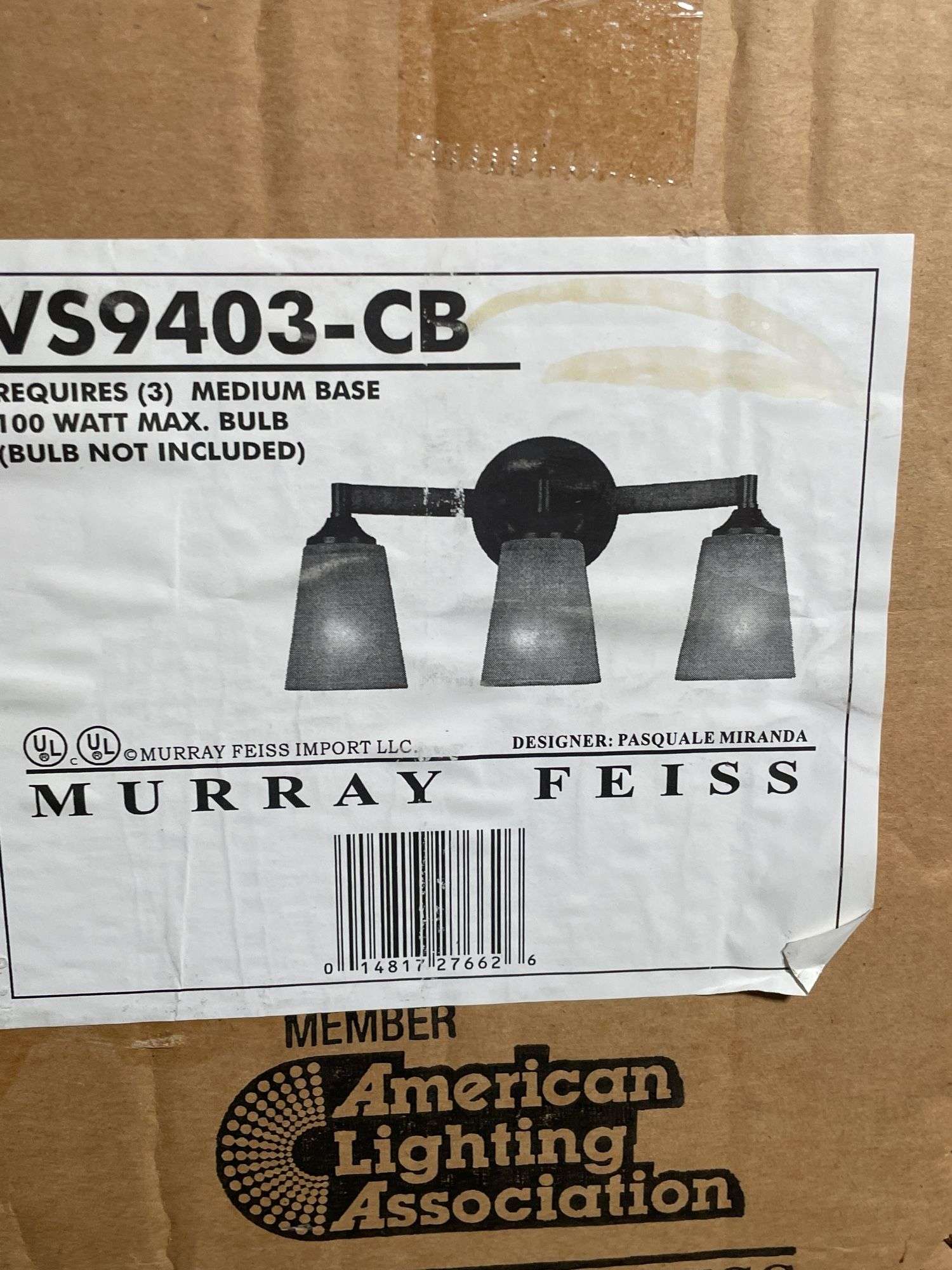 MURRAY FEISS LIGHT FIXTURE VS9403CB Kaufman Realty & Auctions