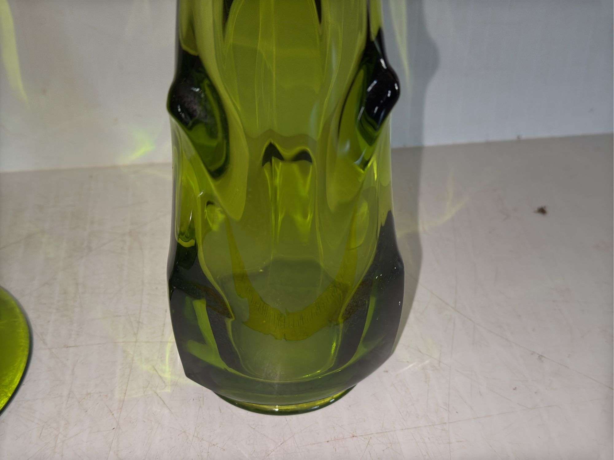 3) Vintage Mid Century Tundra Green Viking Glass Swung Vases