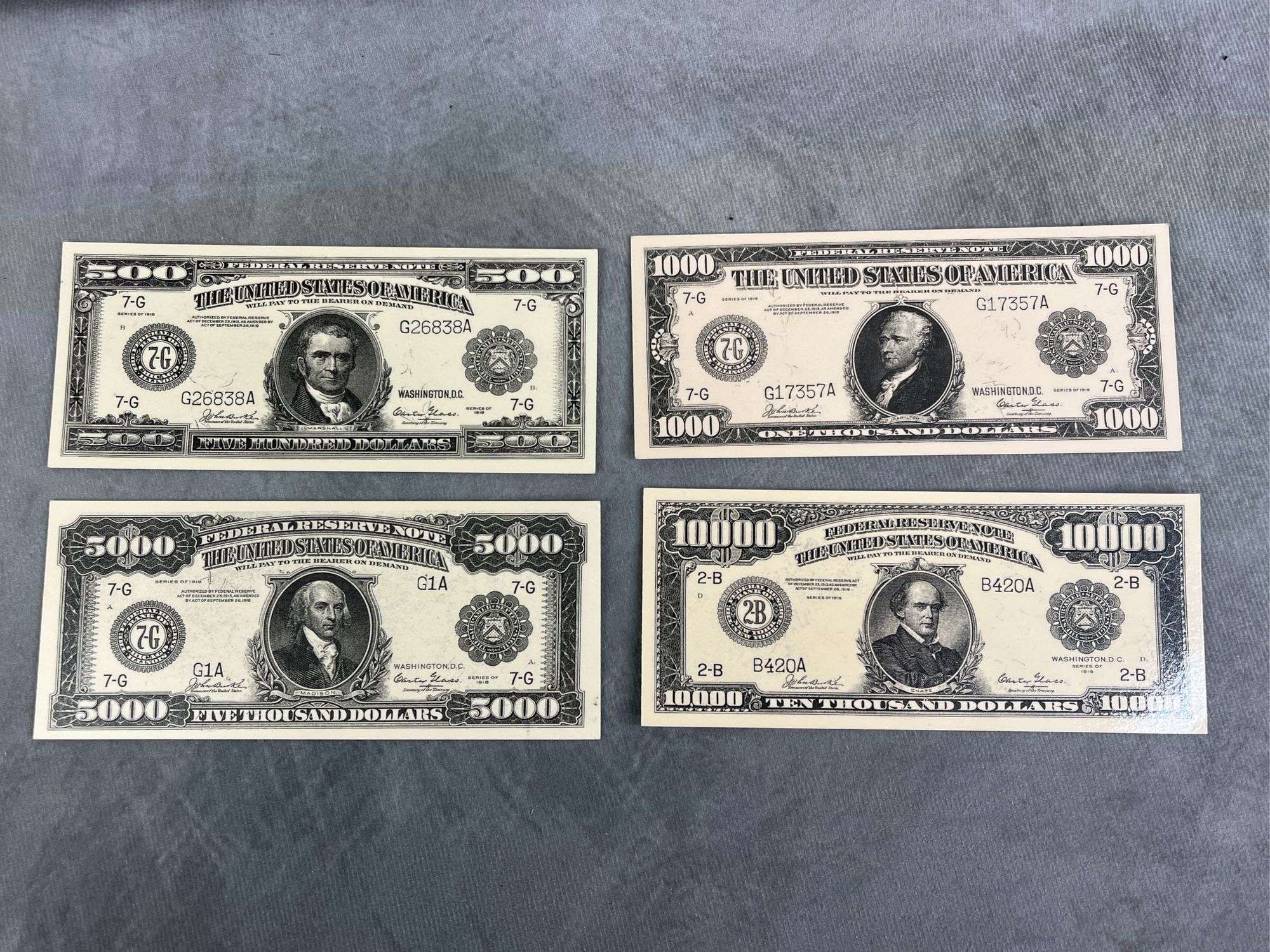 Four Federal Reserve Note Replicas