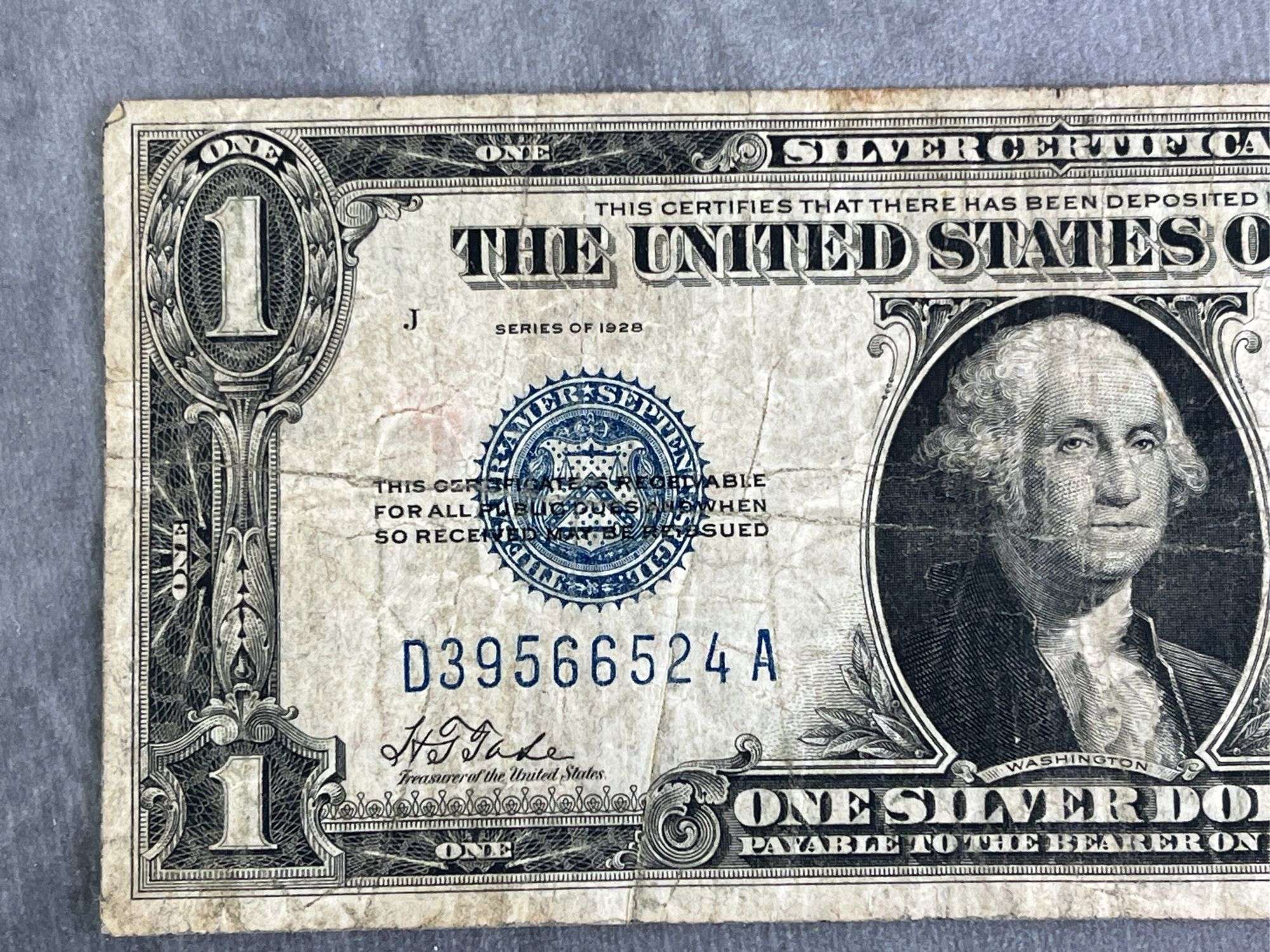 1928 $1.00 Blue Seal Funny Back Silver Certificate