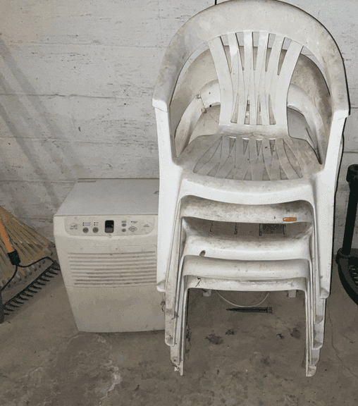 Dehumidifier and plastic chairs