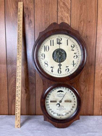Ithaca 30-day dbl spring calendar wall clock - Circ 1880