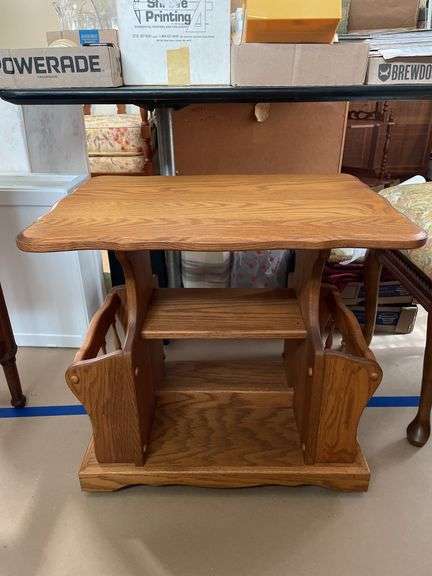 Oak side table with magazine racks
