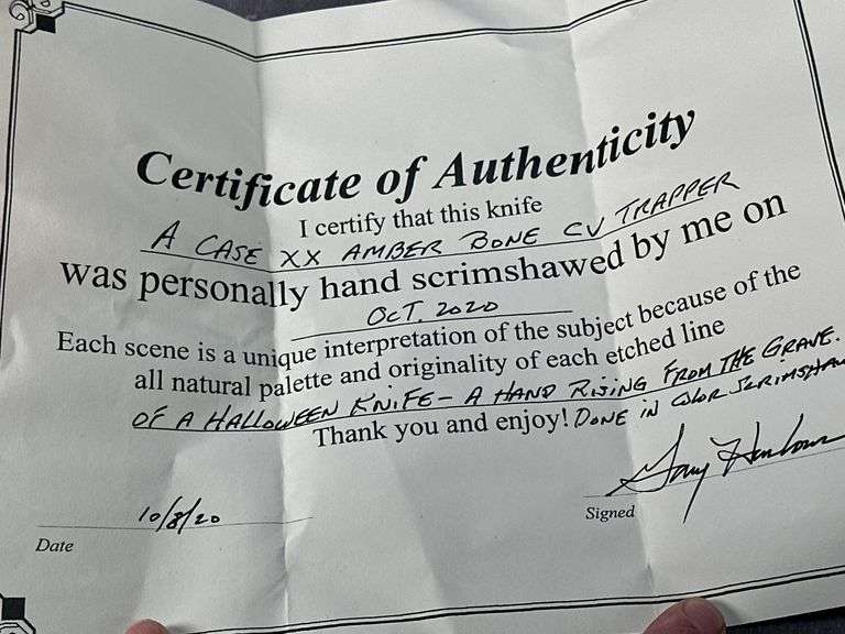 2020 CASE XX TRAPPER AMBER BONE WITH GARY HARBOUR SCHRIMSHAW