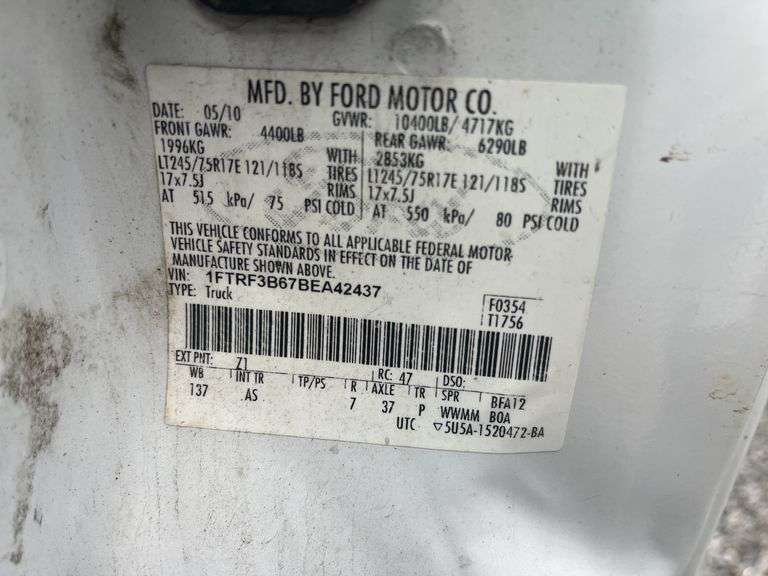 2011 Ford F350 Pickup 4x4 Vin# 1FTRF3B67BEA42437