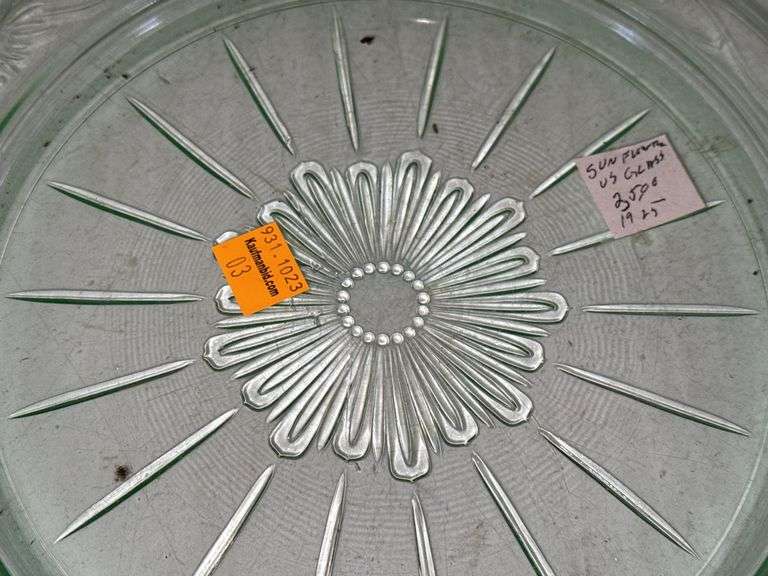 (2) Vintage Uranium Glass Plates and (1) Vintage Uranium Glass Serving Platter