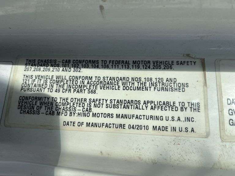 2010 Hino 338 Single Axle Dump Truck Vin# 5PVNV8JG2A4S50142