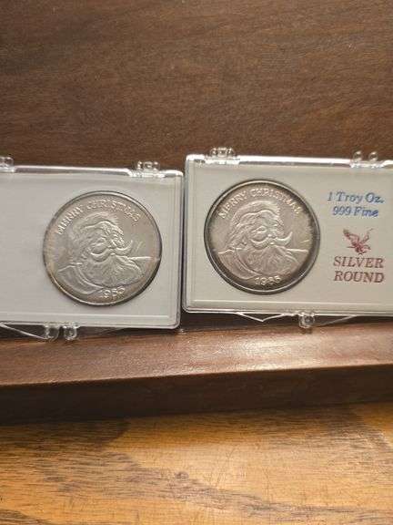 Winter Silver Rounds LOT OF 2 CHRISTMAS 1-OZ. .999 SILVER ROUNDS - Kaufman Realty & Auctions