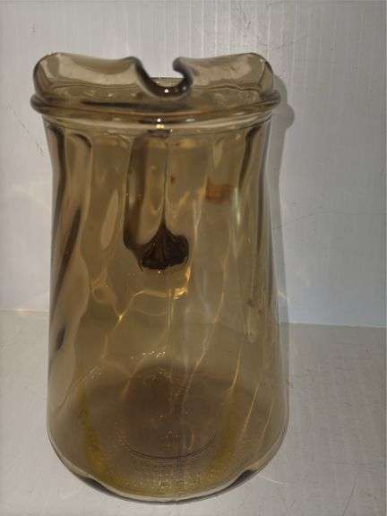 Hazel Atlas Eldorado Green Glass Pitcher and vintage Indiana Glass Pitcher in an Amber Swirl Pattern