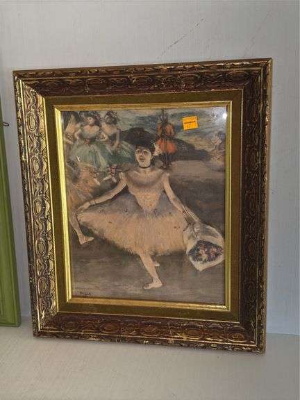 Kate Greenaway Colored Print in Frame and Vintage Edgar Degas Dancer Framed Print