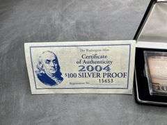 2004 $100 Franklin Silver Proof Note, 4 Ounce, with Certificate of Authenticity