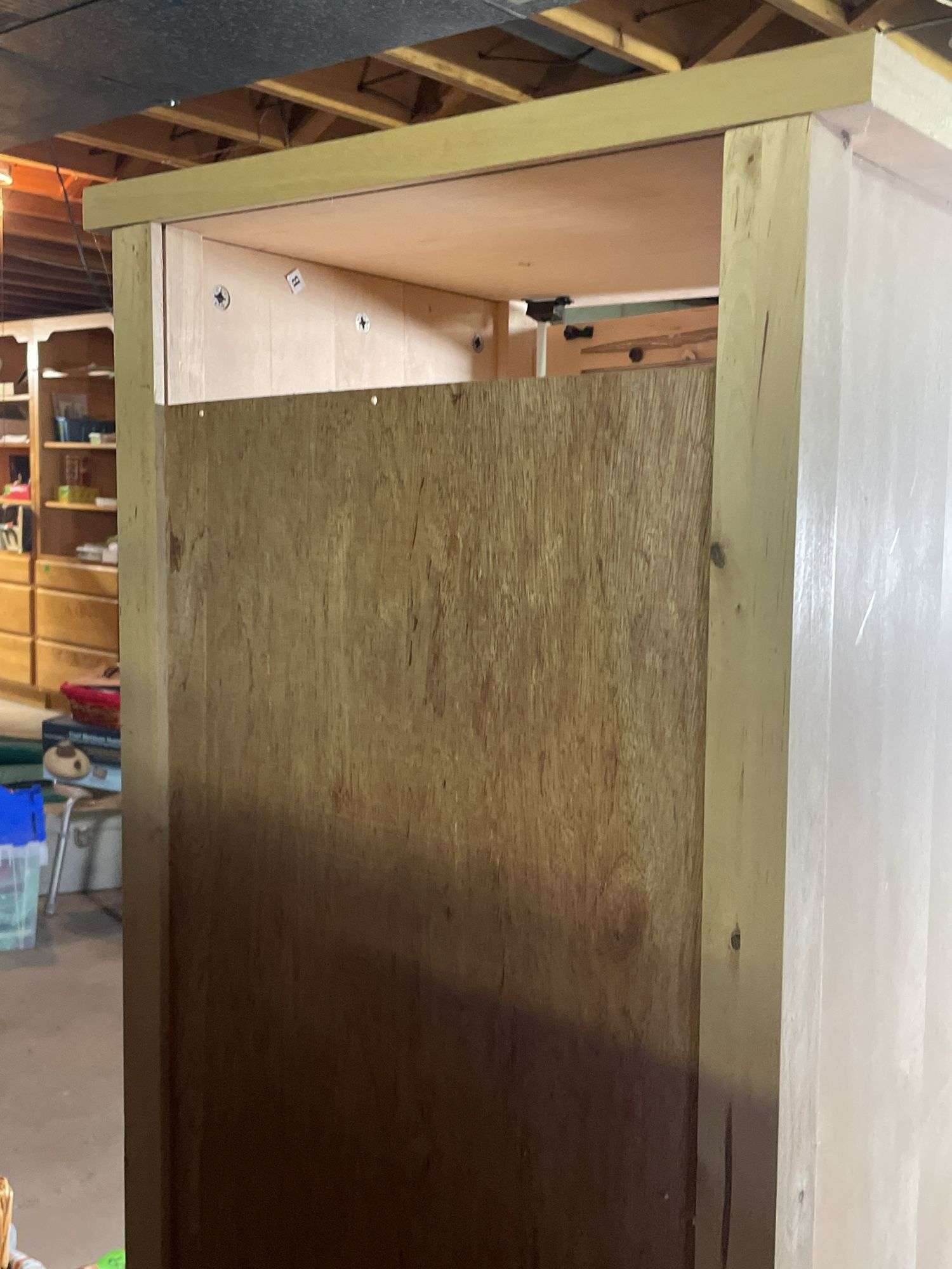 UNFINISHED DISPLAY CABINET  (leans - needs  repairs)