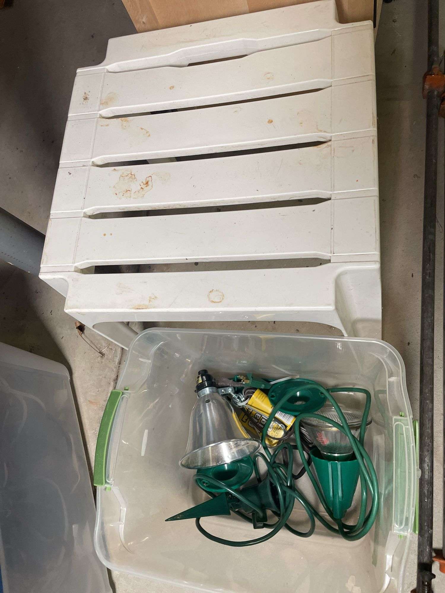 PATIO SIDE TABLE AND OUTDOOR LIGHTS