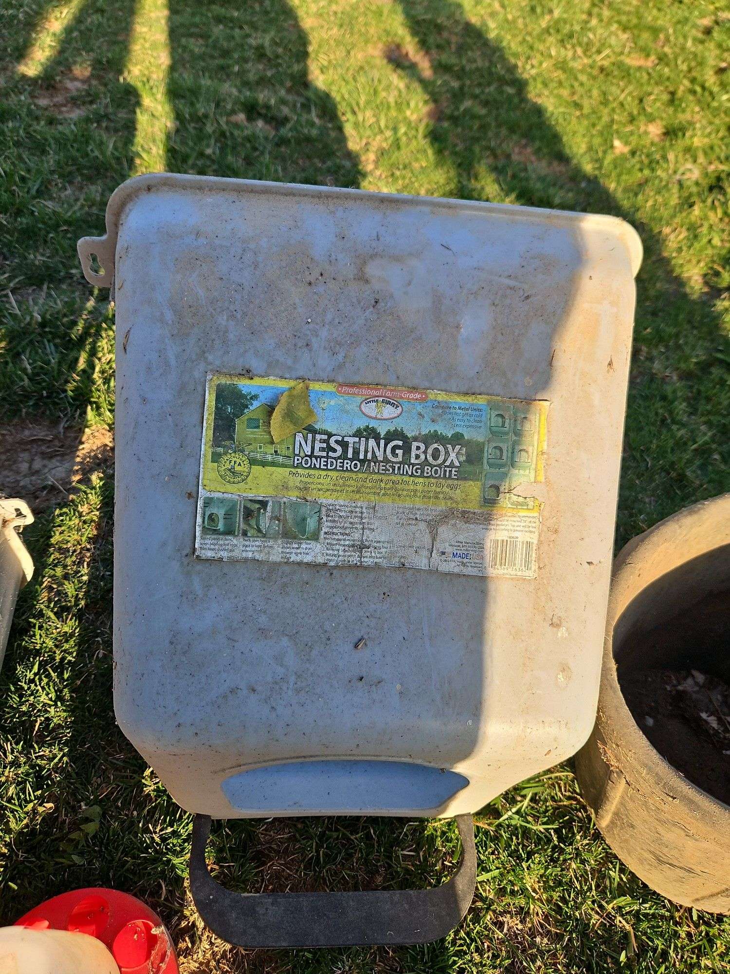 Nesting boxes, waterer, feeder