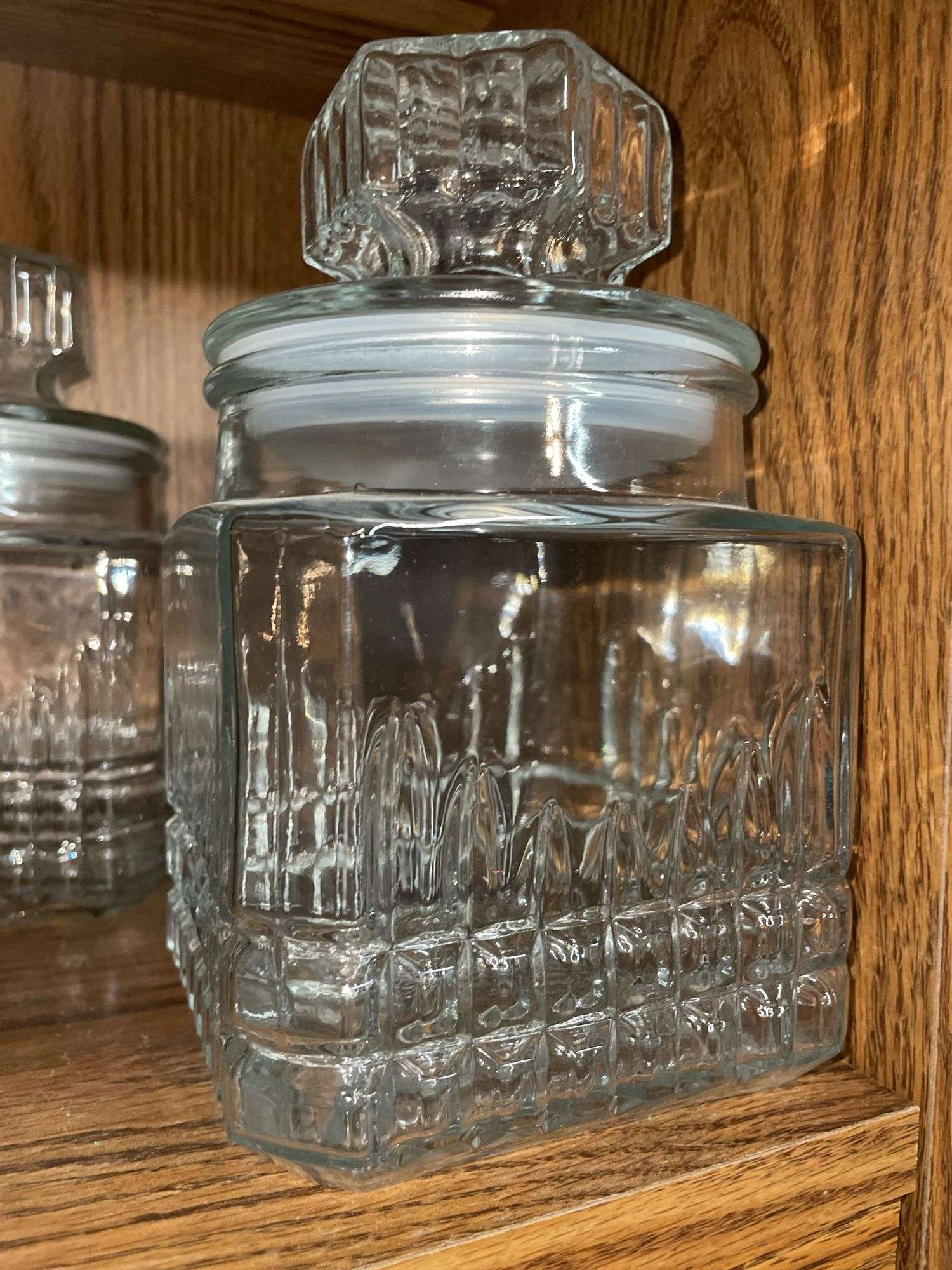 OWL PITCHER,  STORAGE JARS AND GLASS BOWL