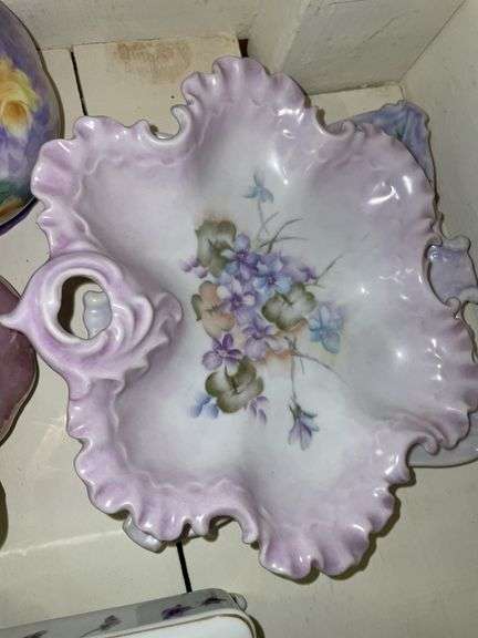 VINTAGE HAND PAINTED PURPLE CREAMERS, SERVING DISHES & more