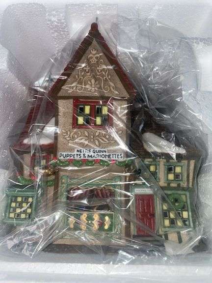 DEPT 56 CHRISTMAS VILLAGE BLENHAM STREET BANK AND NETTIE QUINN PUPPETS &  MARIONETTES