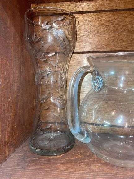 GLASS WARE LOT- PITCHER, VASES & more